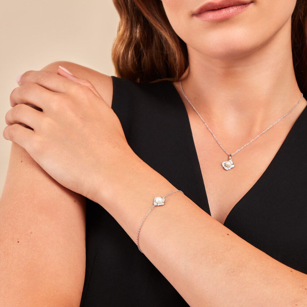 Bracelet Laetoria Argent Blanc Perle De Culture Oxyde De Zirconium - Bracelets chaînes Femme | Marc Orian