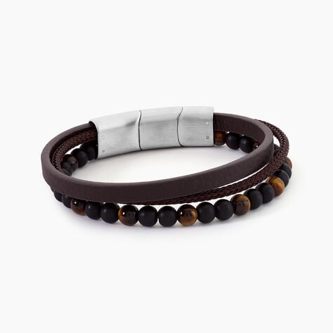 Bracelet Cuir De Vache Marron Onyx Oeil De Tigre - Bracelets cuir Homme | Marc Orian