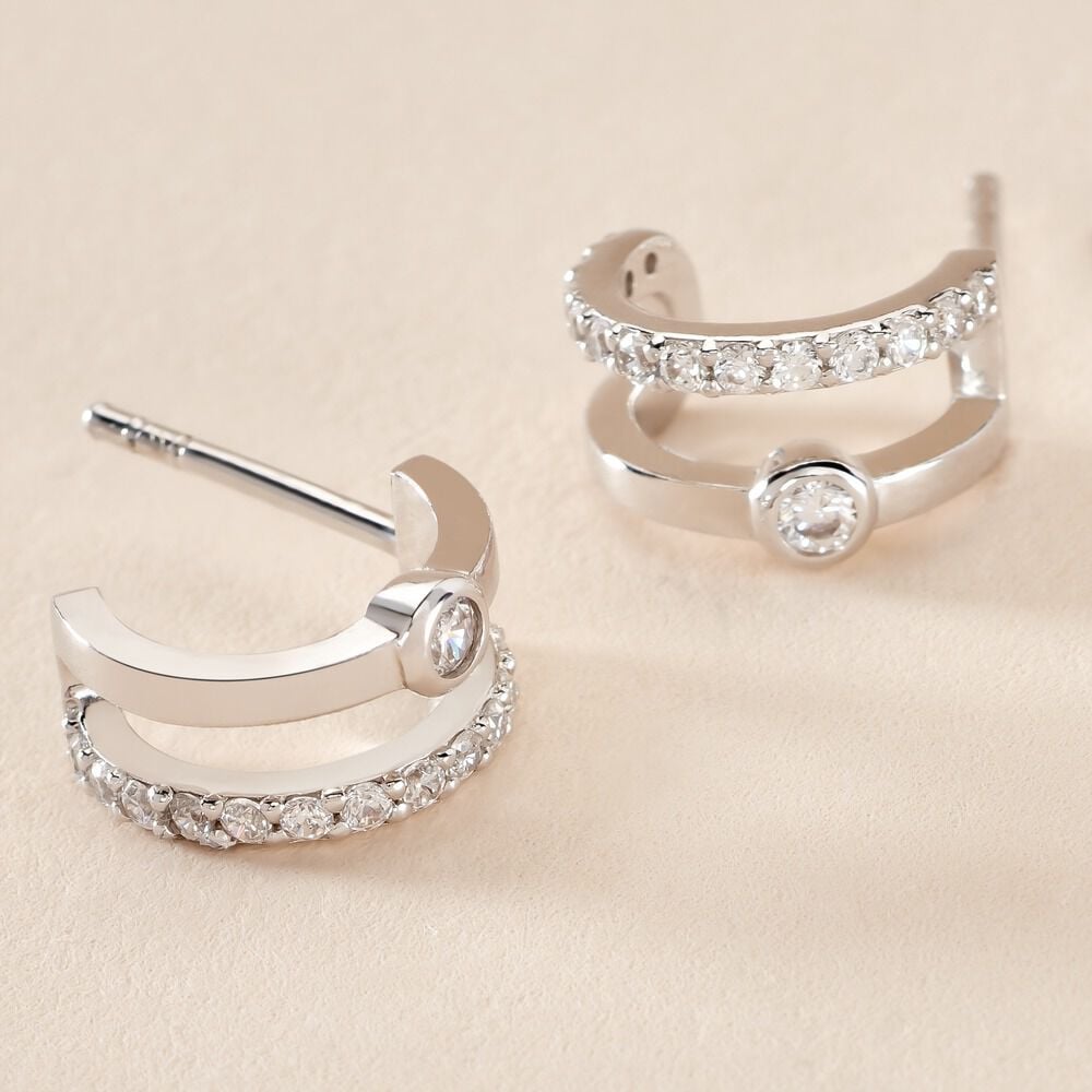 Boucles D'oreilles Puces Forrest Argent Rhodié Oxyde De Zirconium - Puces Femme | Marc Orian