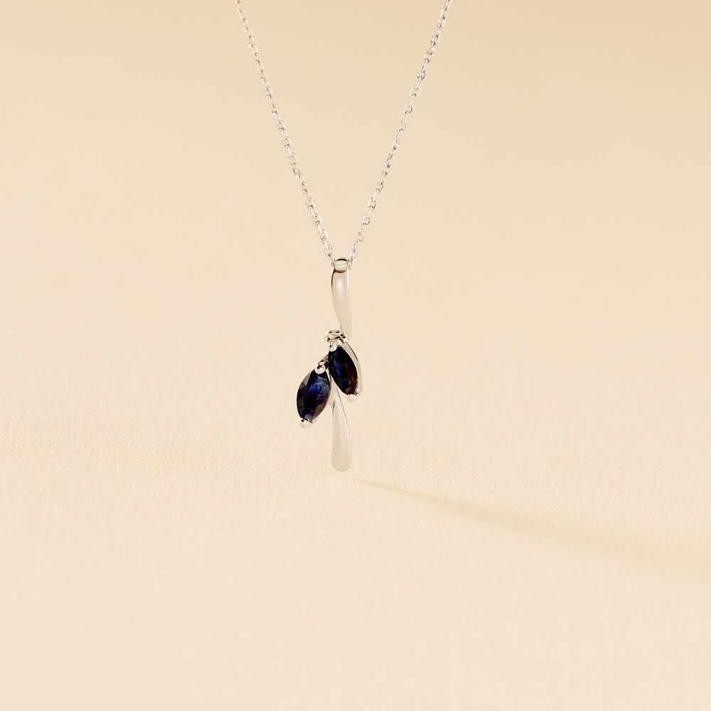 Collier Navette Or Blanc Saphir - Colliers avec pierres Femme | Marc Orian