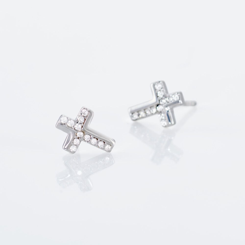 Boucles D'oreilles Puces Lola-rose Argent Blanc Oxyde De Zirconium - Puces Femme | Marc Orian