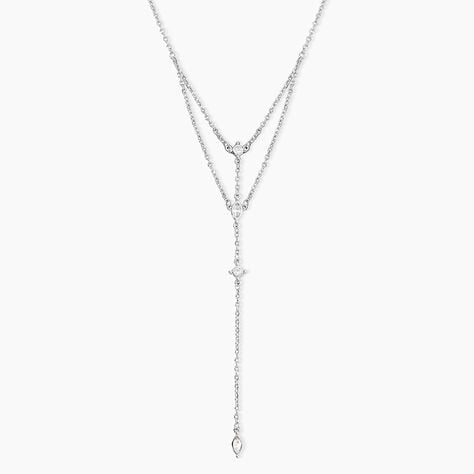 Collier Cravate Argent Blanc Syrielle Oxyde De Zirconium - Sautoirs Femme | Marc Orian