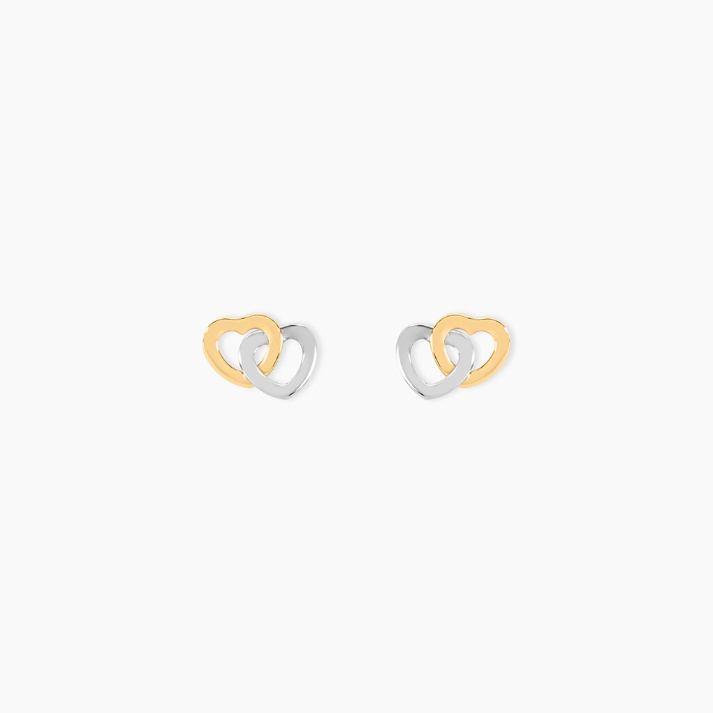 Boucles D'oreilles Puces Anne-maudae Double Coeurs Or Bicolore - Puces Femme | Marc Orian