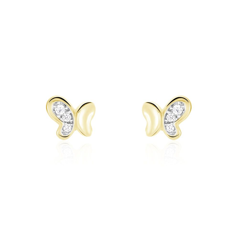 Boucles D'oreilles Puces Ilham Papillon Or Jaune Oxyde De Zirconium - Puces Femme | Marc Orian