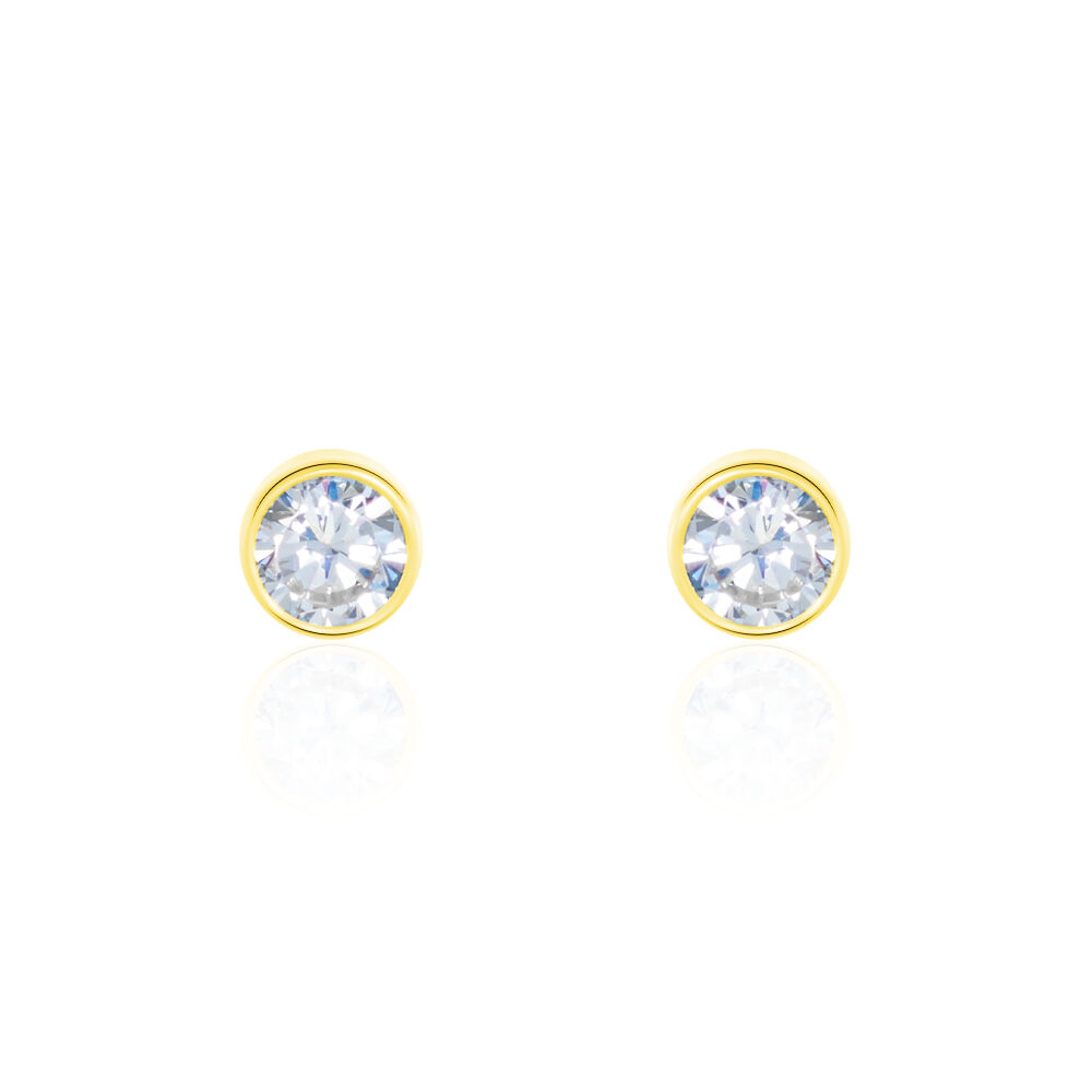 Boucles D'oreilles Puces Elda Serti Clos Or Jaune Oxyde De Zirconium - Puces Femme | Marc Orian