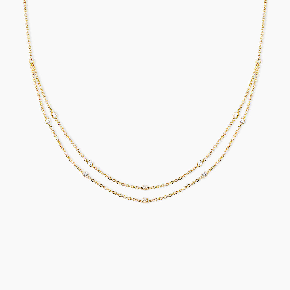 Collier Modestie Argent Dor&eacute; A L'Or 750/1000 Oxyde De Zirconium - Colliers avec pierres Femme | Marc Orian