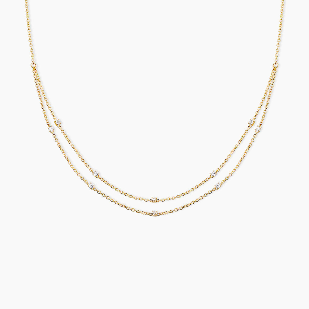 Collier Modestie Argent Dor&eacute; A L'Or 750/1000 Oxyde De Zirconium - Colliers avec pierres Femme | Marc Orian