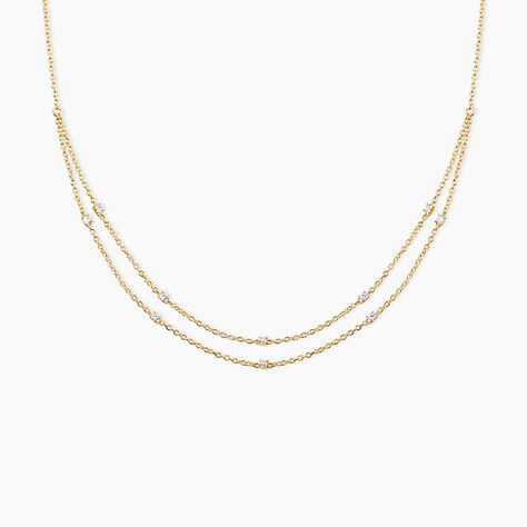 Collier Modestie Argent Dor&eacute; A L'Or 750/1000 Oxyde De Zirconium - Colliers avec pierres Femme | Marc Orian