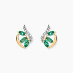 Boucles D'oreilles Puces Or Bicolore Petale Emeraude Diamant - Puces Femme | Marc Orian