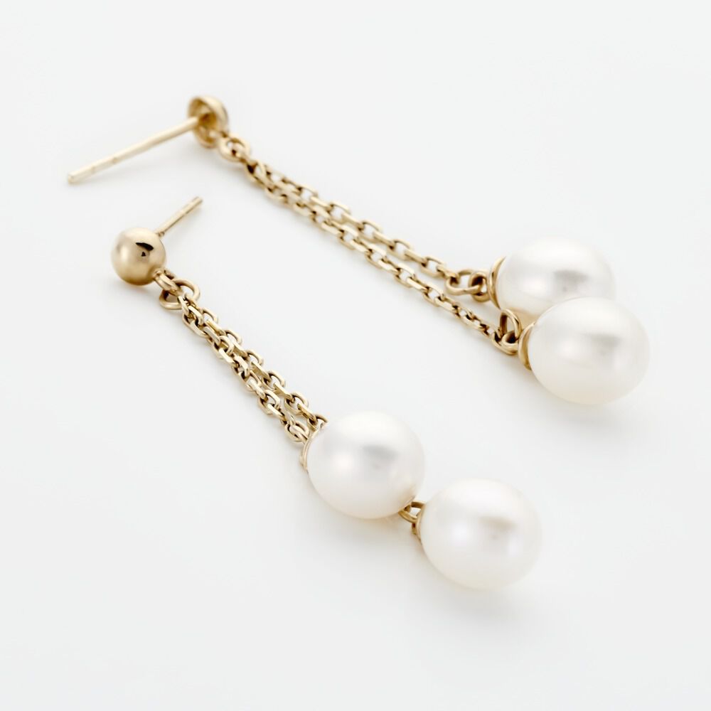 Boucles D'oreilles Pendantes Carrine 2 Fils Or Jaune Perle De Culture - Boucles d'oreilles mariage Femme | Marc Orian