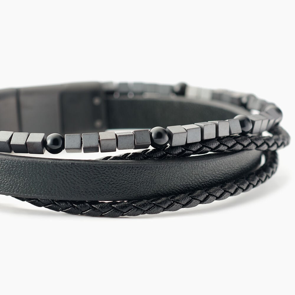 Bracelet Jourdan Cuir De Vache Noir H&eacute;matite Onyx - Bracelets cuir Homme | Marc Orian