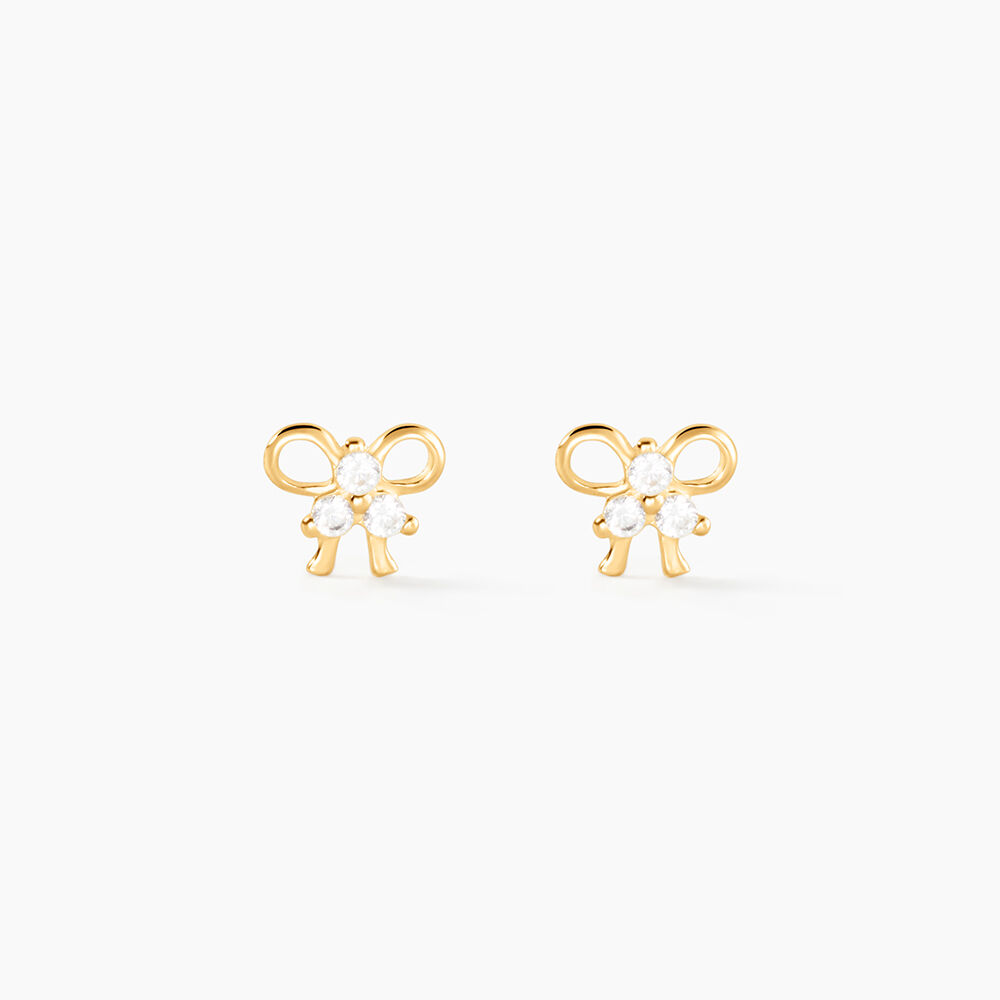 Boucles D'oreilles Puces Darina Noeud Or Jaune Oxyde De Zirconium - Puces Famille | Marc Orian