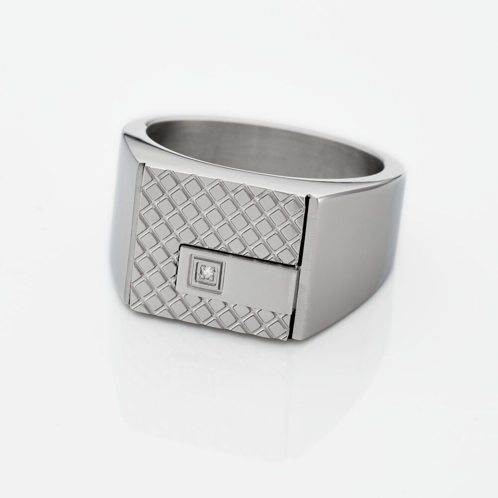 Chevalière Phebus Him Acier Blanc Diamant - Chevalières Homme | Marc Orian