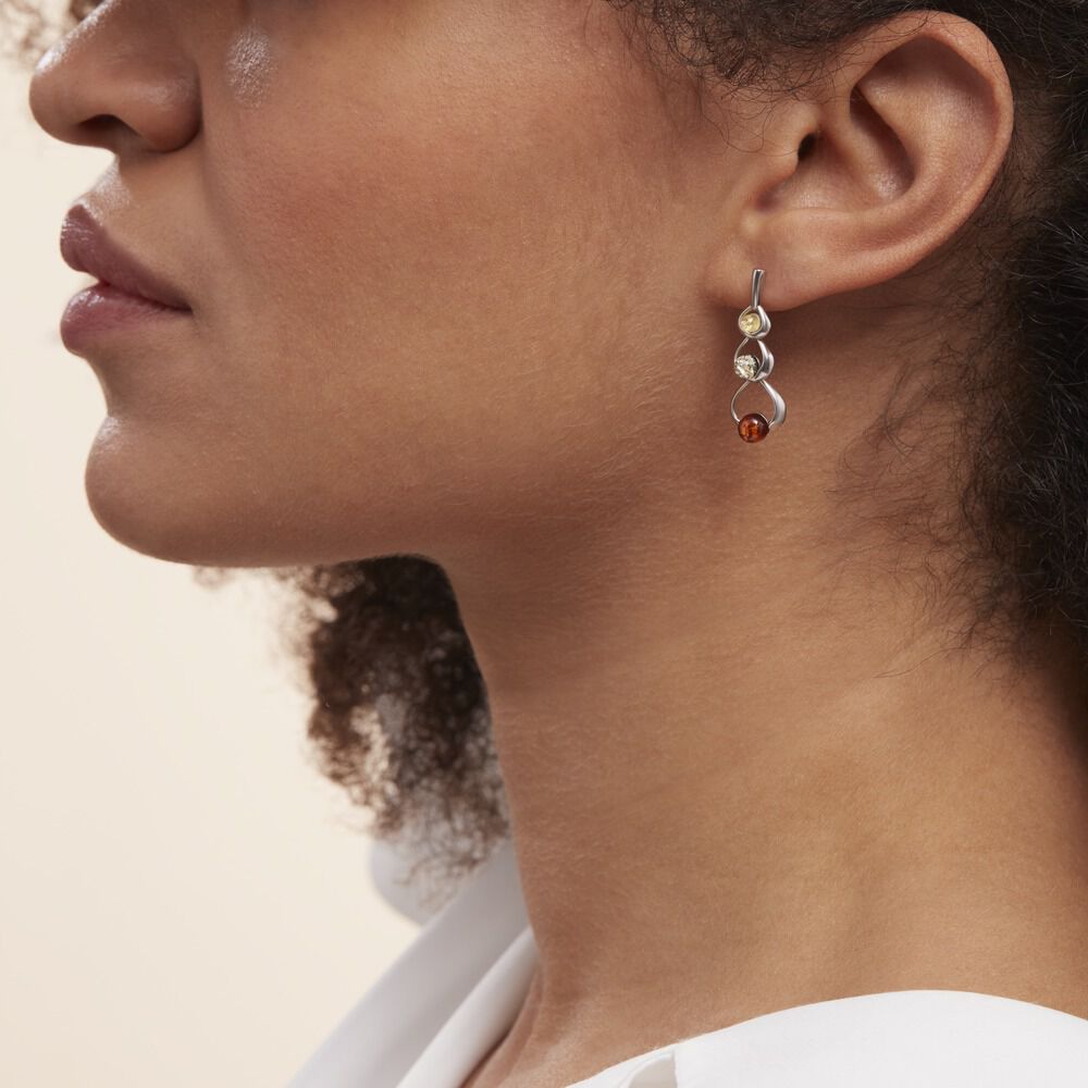 Boucles D'oreilles Pendantes Agneta Argent Blanc Ambre - Pendantes Femme | Marc Orian