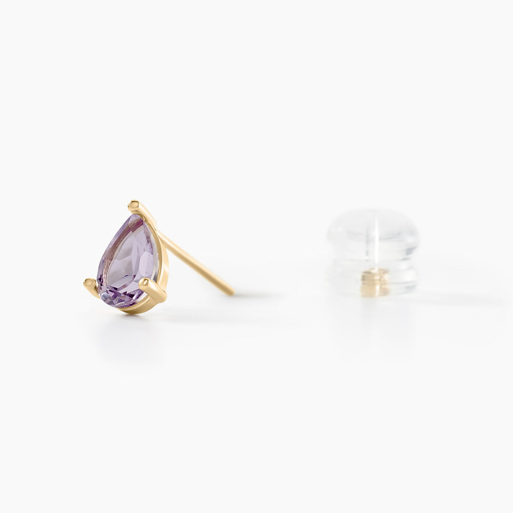 Boucles D'oreilles Puces Goutte Or Jaune Améthyste - Puces Femme | Marc Orian
