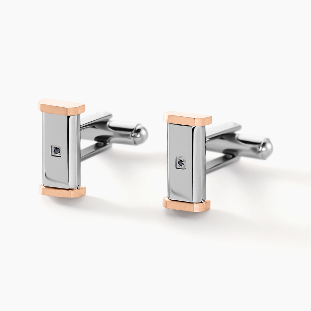Boutons De Manchettes Dax Acier Bicolore Oxyde De Zirconium - Boutons de manchette Homme | Marc Orian