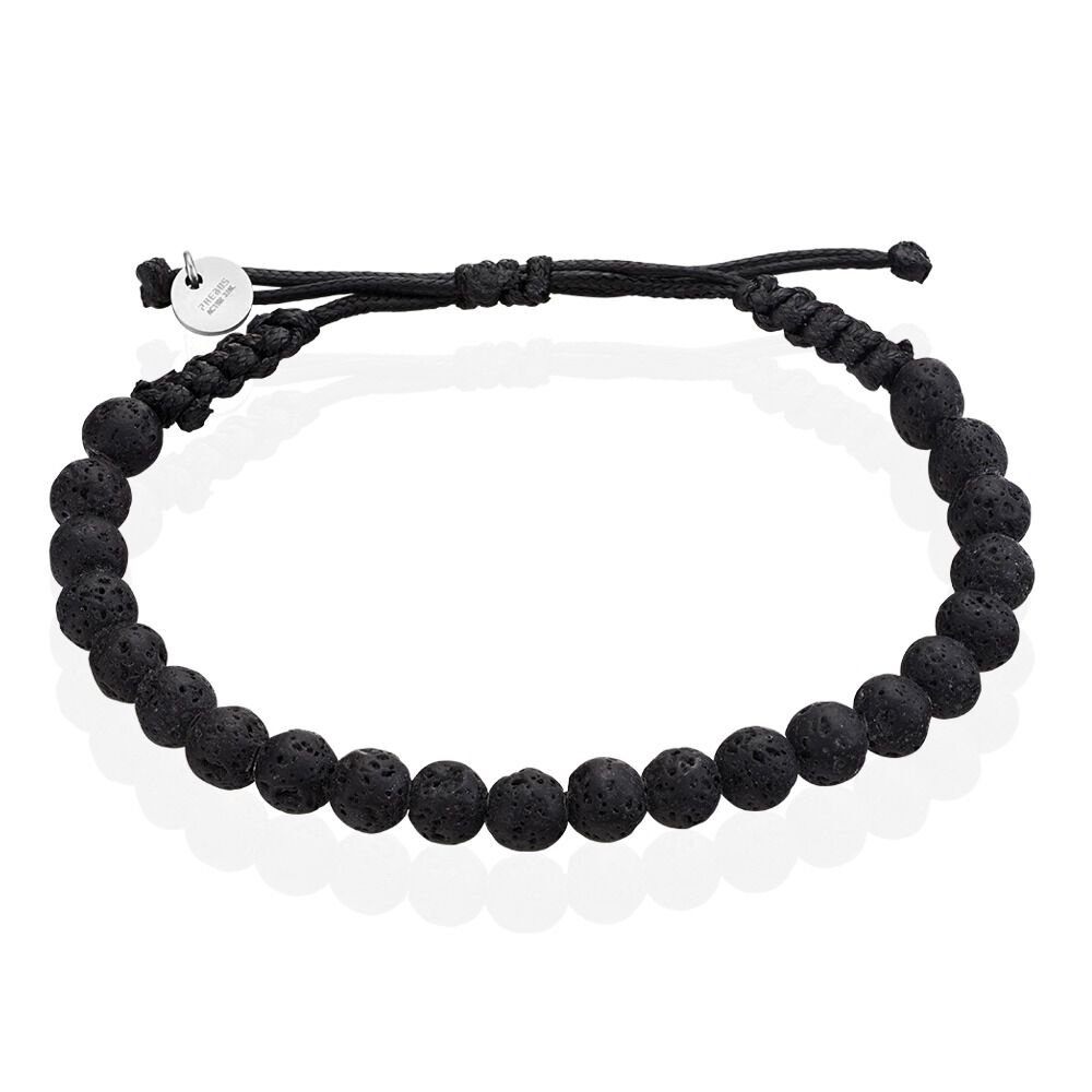 Bracelet Phebus Him Cordon Noir Pierre De Lave - Bracelets cordons Homme | Marc Orian