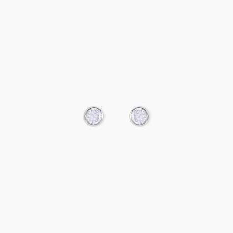 Boucles D'oreilles Puces Elda Serti Clos Or Blanc Oxyde De Zirconium - Puces Femme | Marc Orian