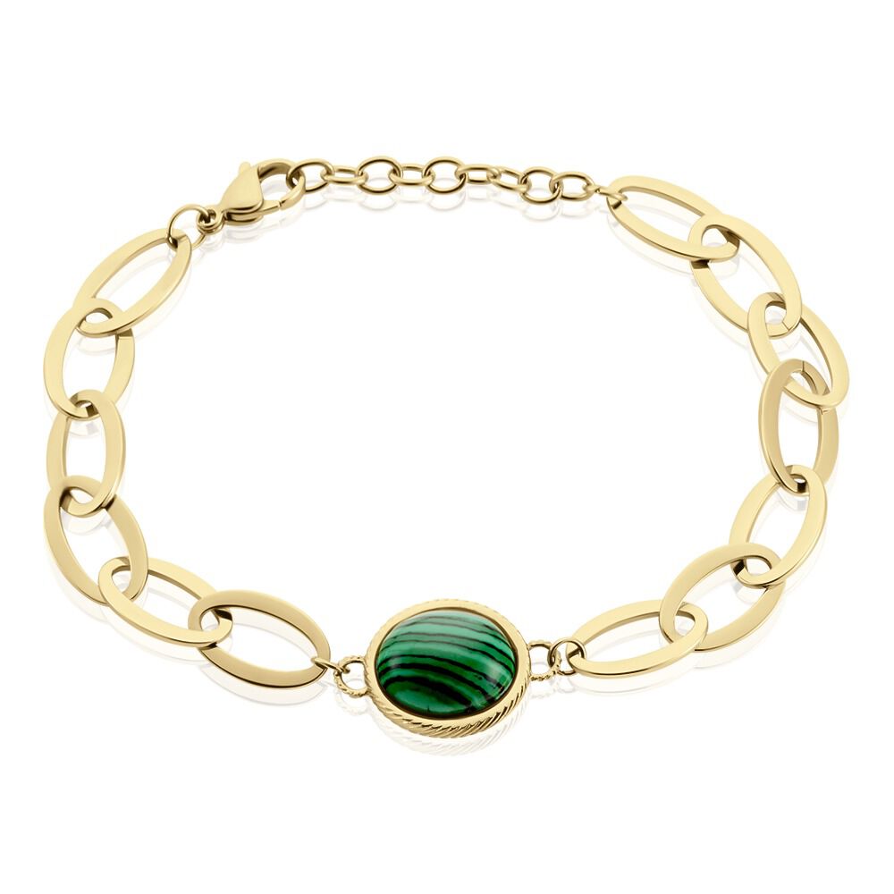 Bracelet Julyan Acier Doré Malachite - Bracelets chaînes Femme | Marc Orian