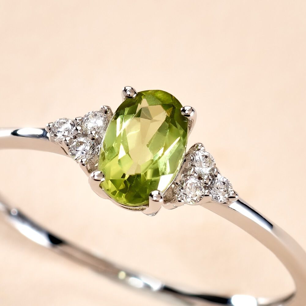 Bague Diapre Or Blanc P&eacute;ridot Oxyde De Zirconium - Bagues avec pierre Femme | Marc Orian