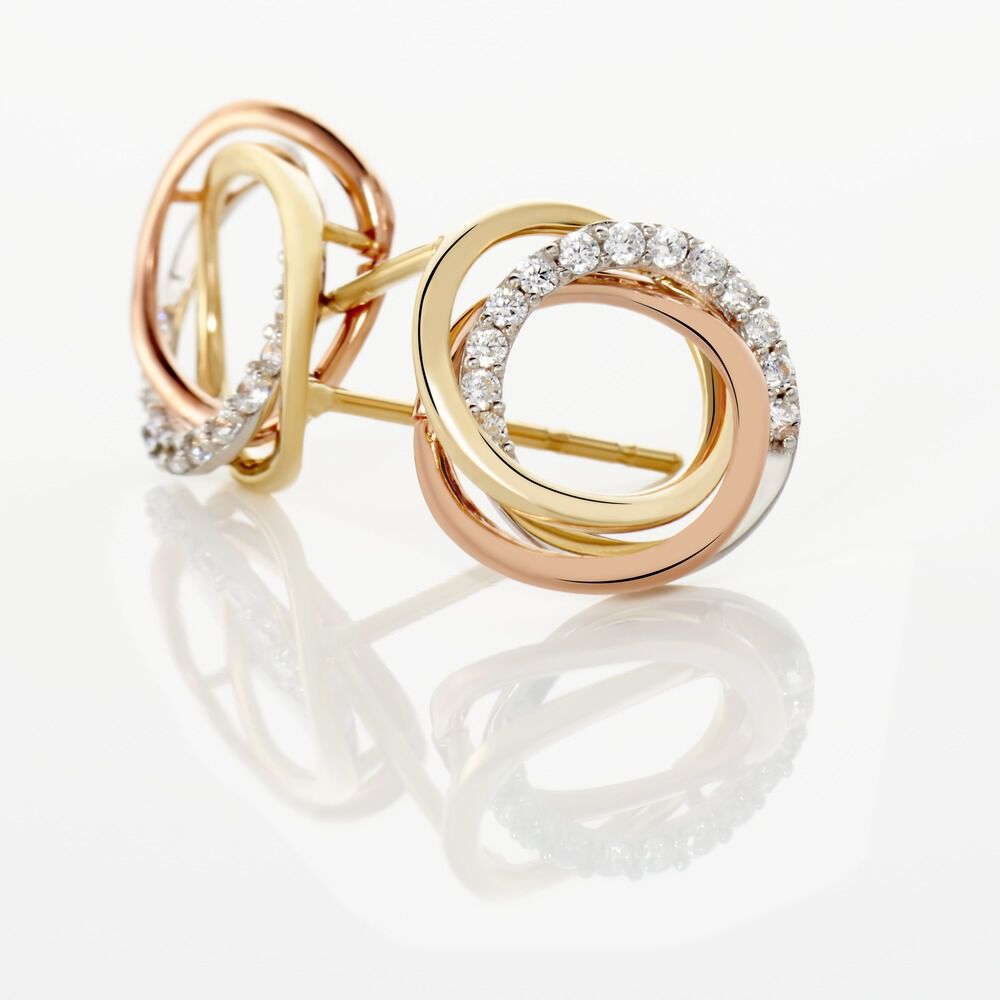 Boucles D'oreilles Puces Amaiur Or Tricolore Oxydes De Zirconium - Puces Femme | Marc Orian