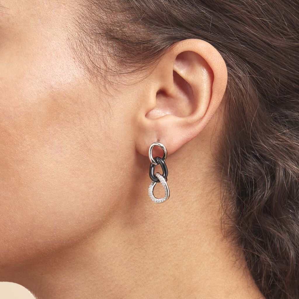 Boucles D'oreilles Pendantes Link Argent Blanc Céramique Et Oxyde - Boucles d'oreilles Pendantes Femme | Marc Orian