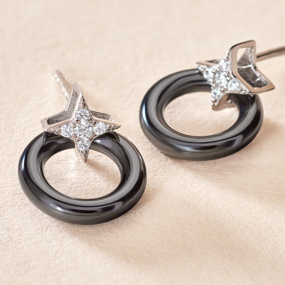 Boucles D'oreilles Pendantes Merelle Argent Blanc C&eacute;ramique Oxyde - Pendantes Femme | Marc Orian