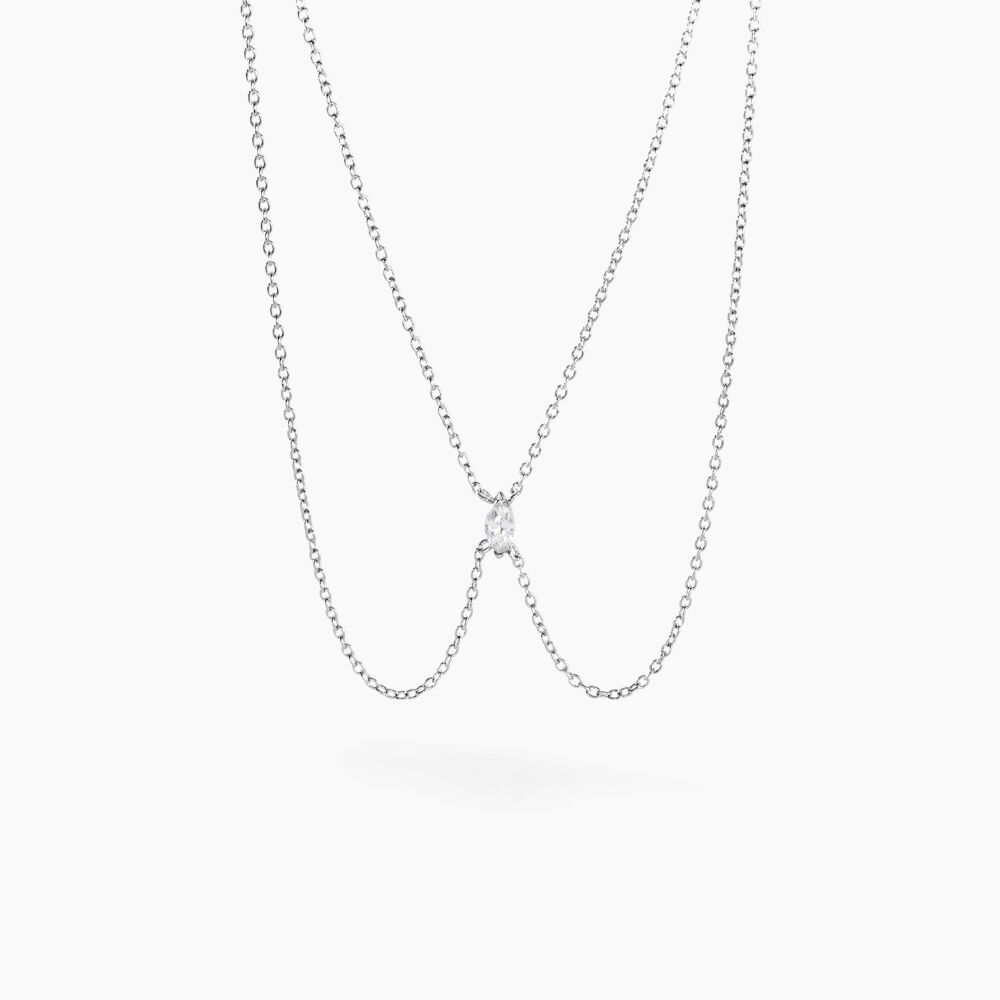 Collier Navette Argent Blanc Oxyde De Zirconium - Colliers avec pierres Femme | Marc Orian