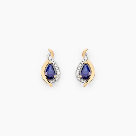 Boucles D'oreilles Puces Or Jaune Angelika Saphir - Puces Femme | Marc Orian