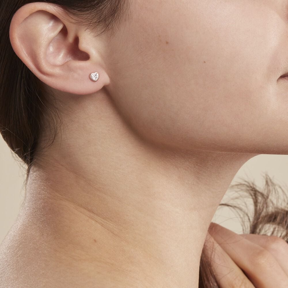 Boucles D'oreilles Puces Daria Cœur 0 Or Rose Strass - Puces Femme | Marc Orian