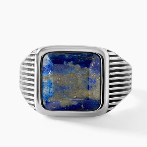 Bague Stones 1 Acier Blanc Lapis Lazuli - Bijoux fantaisie Homme | Marc Orian