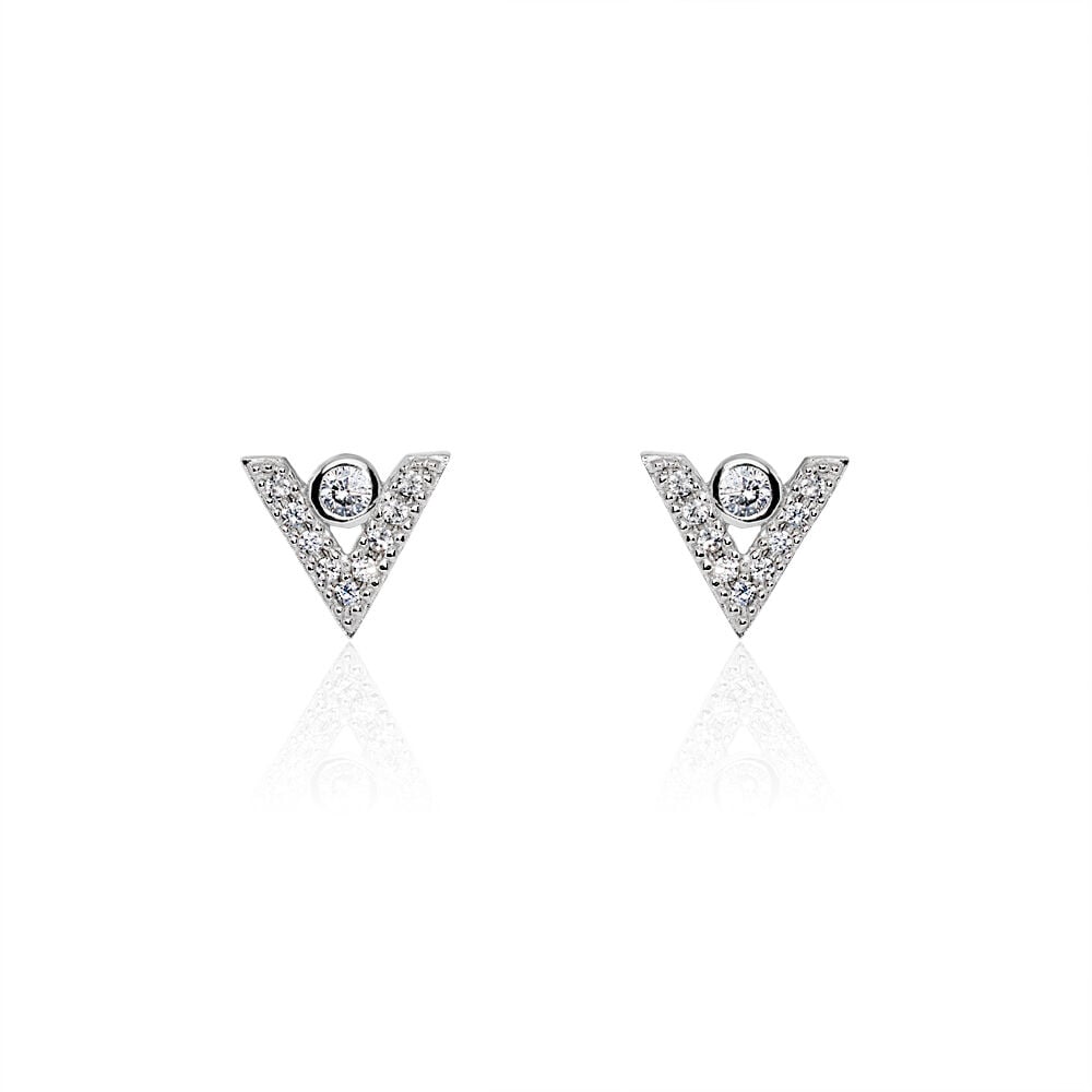 Boucles D'oreilles Puces Emy V Argent Blanc Oxyde De Zirconium - Puces Femme | Marc Orian
