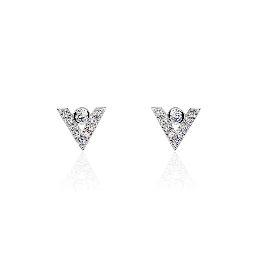 Boucles D'oreilles Puces Emy V Argent Blanc Oxyde De Zirconium - Puces Femme | Marc Orian