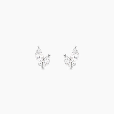 Boucles D'oreilles Puces Navette Argent Blanc Oxyde De Zirconium - Puces Femme | Marc Orian