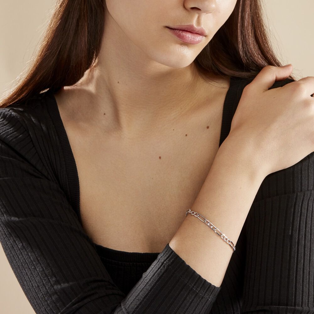 Bracelet Or Blanc Maille Alternée 1/3 - Bracelets mailles Femme | Marc Orian
