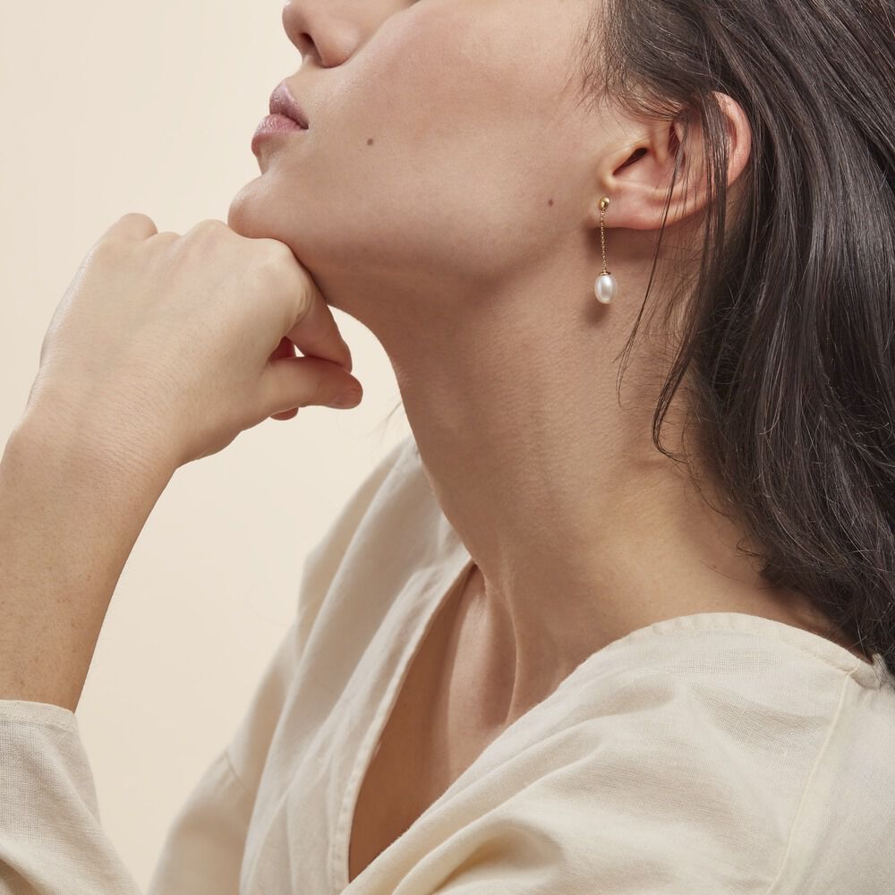 Boucles D'oreilles Pendantes Valera Or Jaune Perle De Culture - Pendantes Femme | Marc Orian