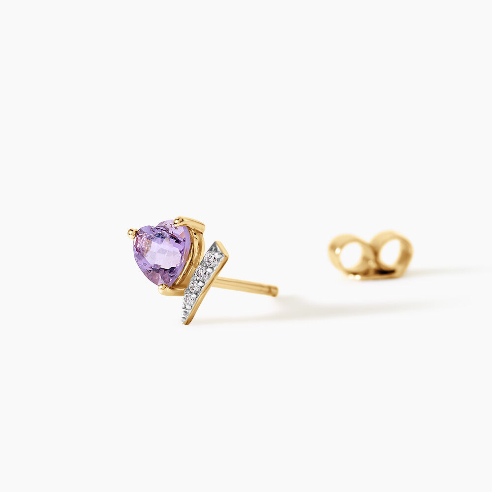 Boucles D'Oreilles Puces Eva Argent Dor&eacute; A L'Or 750/1000 Am&eacute;thyste Oxyde De Zirconium - Puces Femme | Marc Orian
