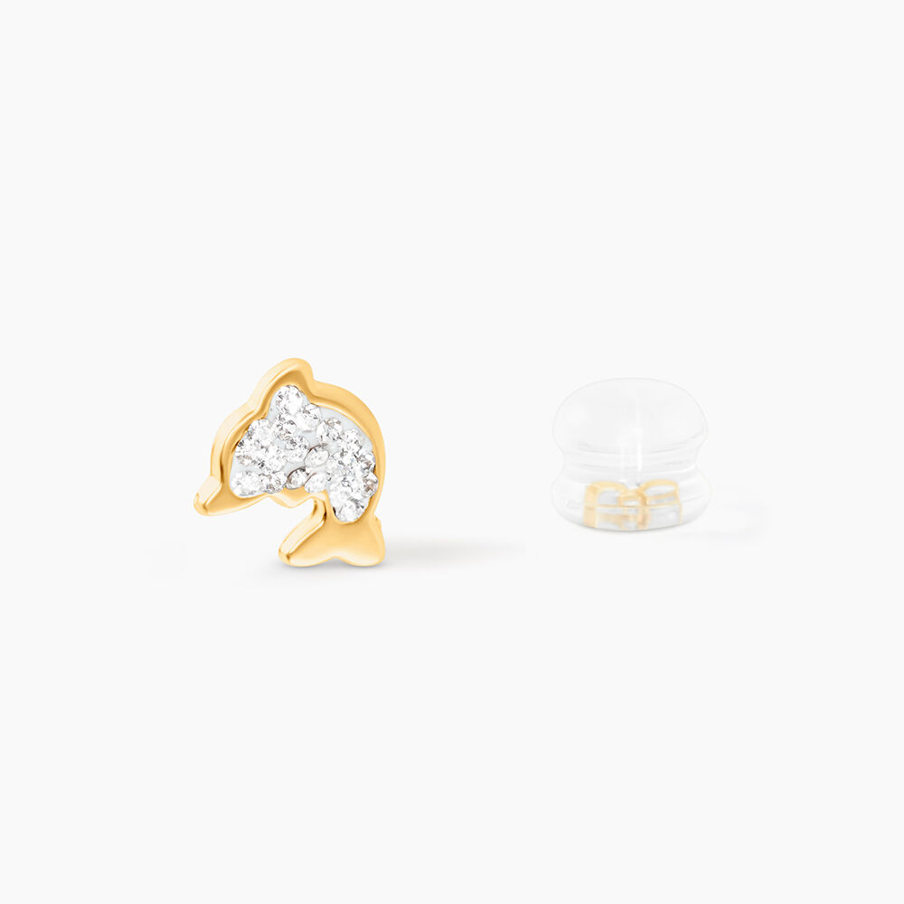 Boucles D'oreilles Puces Edmee Dauphin Or Jaune Strass - Puces Femme | Marc Orian