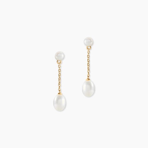 Boucles D'Oreilles Pendantes Clare Argent Dor&eacute; A L'Or 750/1000 Perle De Culture - Pendantes Femme | Marc Orian