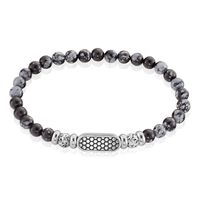 Bracelet Philo Acier Blanc Obsidienne Pierre De Lave