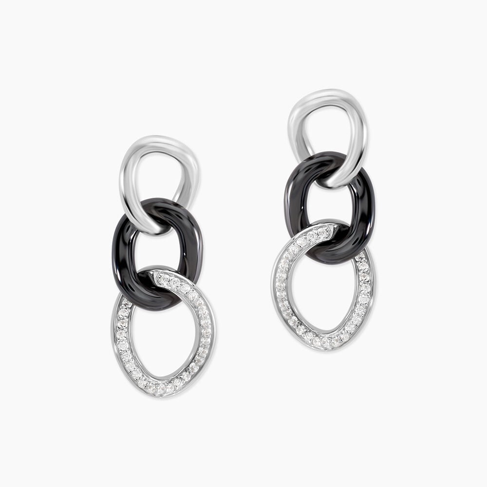 Boucles D'oreilles Pendantes Link Argent Blanc C&eacute;ramique Et Oxyde - Pendantes Femme | Marc Orian