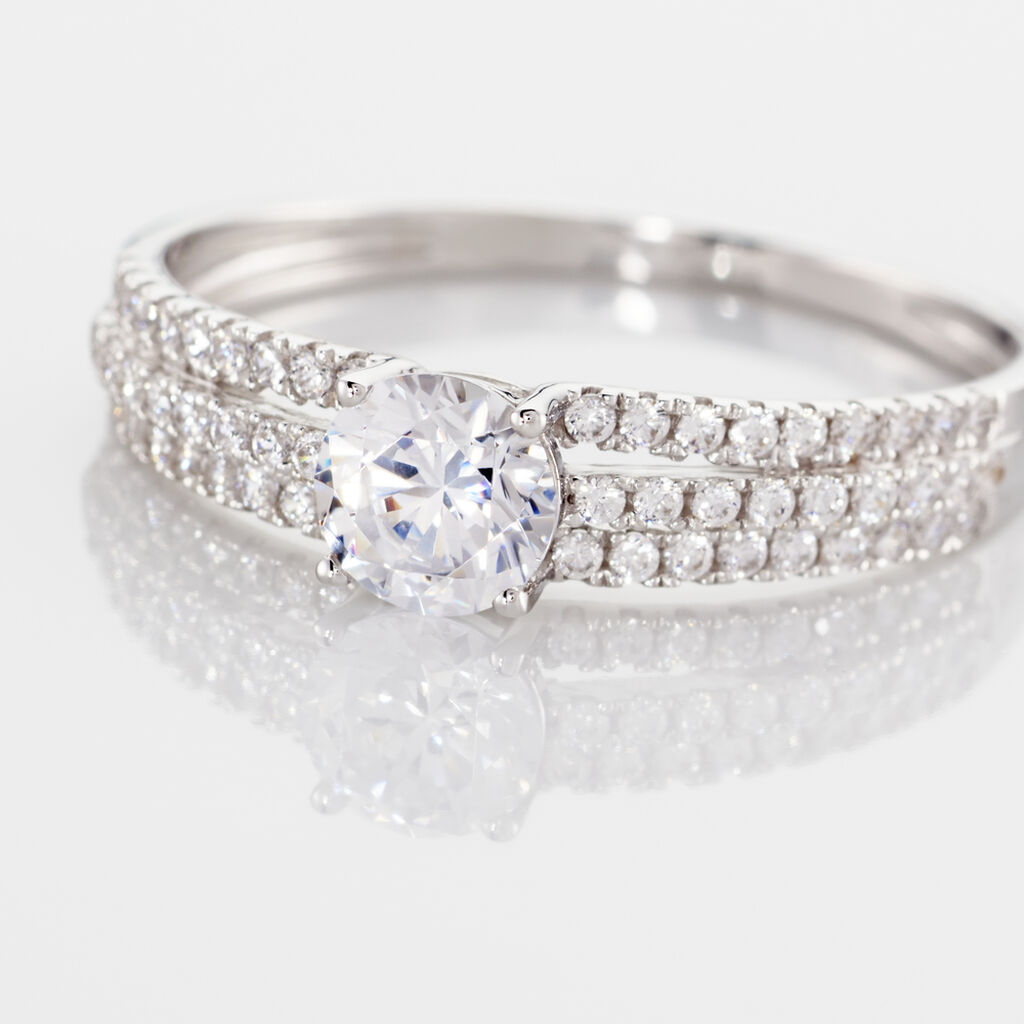 Bague Solitaire Ceridwen 3 Rangs Or Blanc Oxyde De Zirconium - Bagues Solitaire Femme | Marc Orian