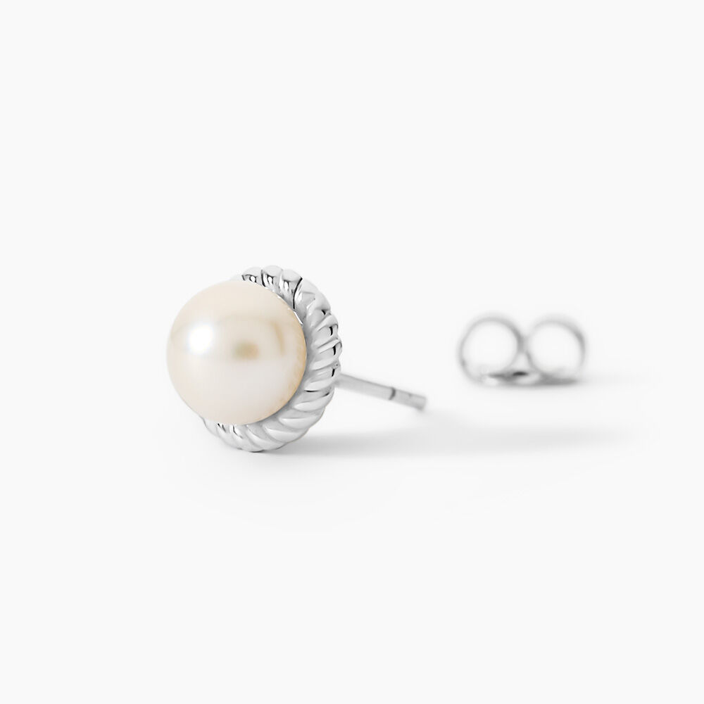 Boucles D'oreilles Puces Vittorio Argent Blanc Perle De Culture - Puces Femme | Marc Orian