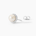 Boucles D'oreilles Puces Vittorio Argent Blanc Perle De Culture - Puces Femme | Marc Orian