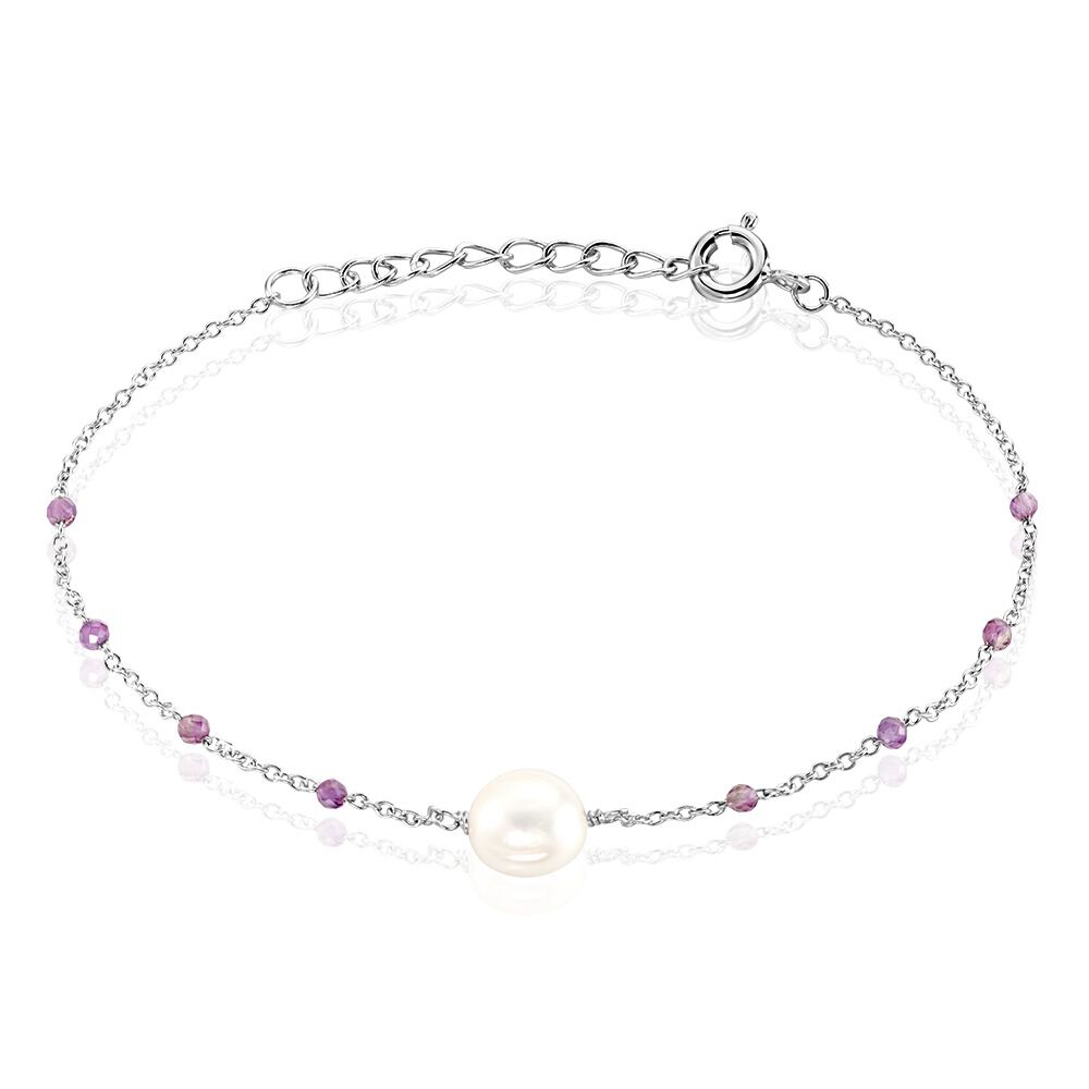 Bracelet Kerri Argent Blanc Perle De Culture Am&eacute;thyste - Bracelets fantaisie Femme | Marc Orian