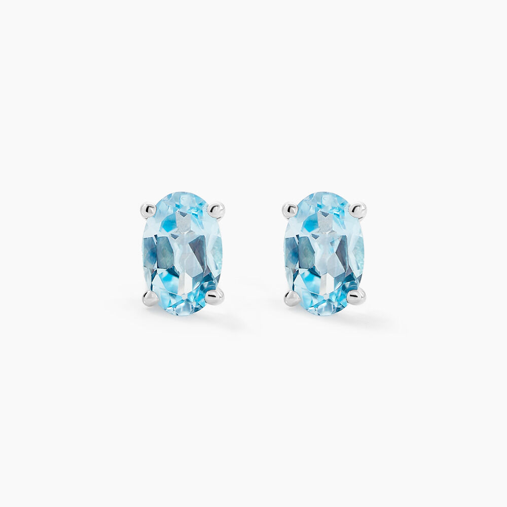 Boucles D'oreilles Puces Elea Serti Griffe Or Blanc Topaze - Puces Femme | Marc Orian