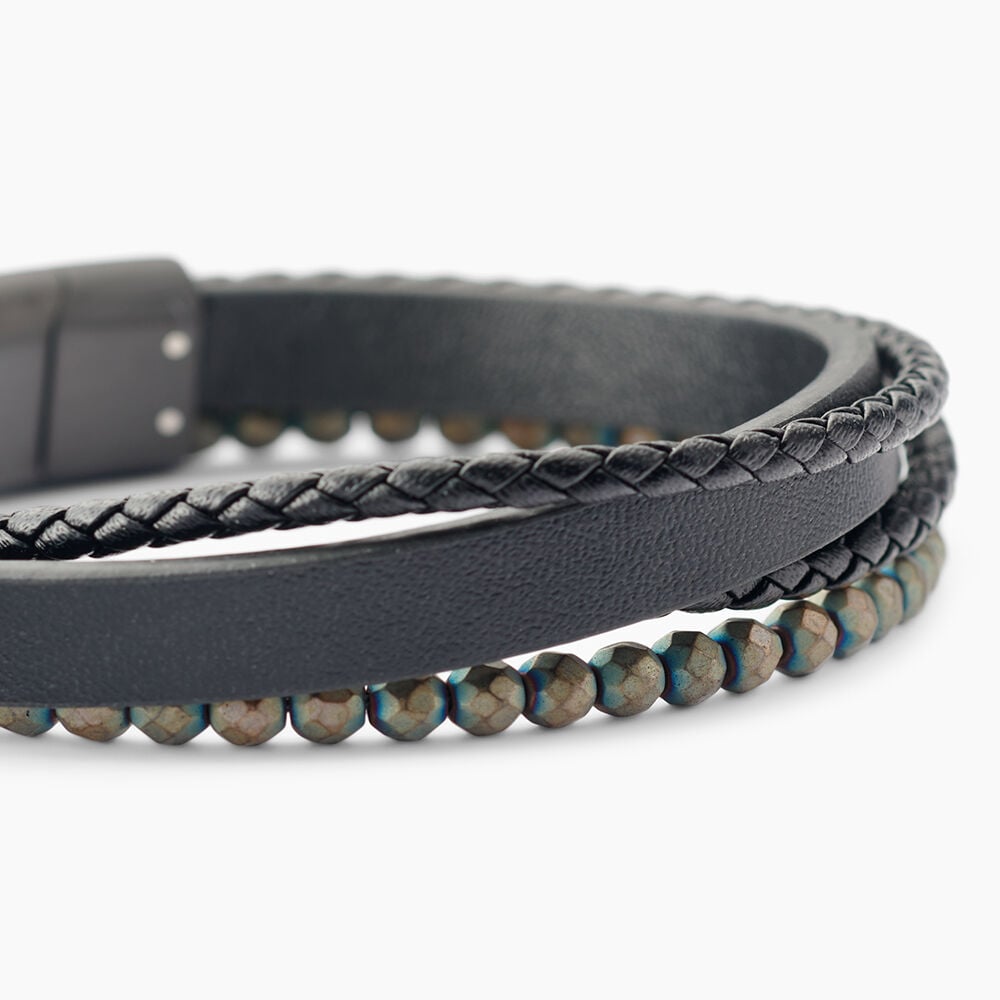 Bracelet Jourdan Cuir De Vache Noir H&eacute;matite - Bracelets cuir Homme | Marc Orian