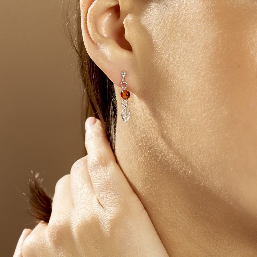 Boucles D'oreilles Pendantes Nolana Argent Blanc Ambre - Pendantes Femme | Marc Orian