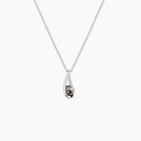 Collier Polynesie Argent Blanc Perle D'imitation Et Oxyde De Zirconium - Colliers avec pierres Femme | Marc Orian