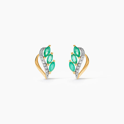 Boucles D'oreilles Puces Or Jaune  Sheelagh Emeraudes Diamants - Boucles d'oreilles mariage Femme | Marc Orian
